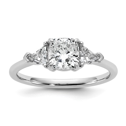 14K White Gold 1.50 Carat Certified Lab Grown Diamond VS SI+ G+ Cushion and Triangle Complete Three Stone Engagement Ring