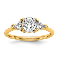 14K Yellow Gold 1.50 Carat Certified Lab Grown Diamond VS SI+ G+ Cushion and Triangle Complete Three Stone Engagement Ring view 1