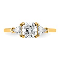14K Yellow Gold 0.50 Carat Lab Grown Diamond VS SI+ G+ Triangle 1 Carat Cushion Center Semi Mount Three Stone Engagement Ring view 4