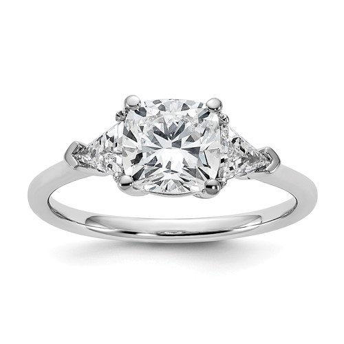 14K White Gold 2 Carat Certified Lab Grown Diamond VS+ F+ Cushion and Triangle Complete Three Stone Engagement Ring