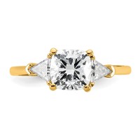 14K Yellow Gold 2 Carat Certified Lab Grown Diamond VS+ F+ Cushion and Triangle Complete Three Stone Engagement Ring view 4