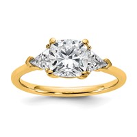 14K Yellow Gold 2 Carat Certified Lab Grown Diamond VS+ F+ Cushion and Triangle Complete Three Stone Engagement Ring view 1