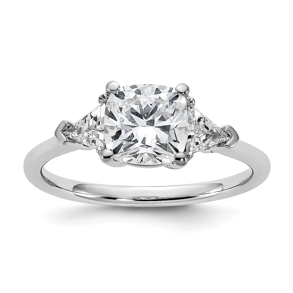 14K White Gold 0.50 Carat Lab Grown Diamond VS+ F+ Triangle 1.50 Carat Cushion Center Semi Mount Three Stone Engagement Ring