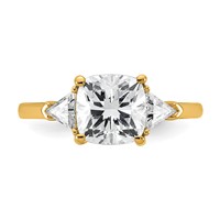 14K Yellow Gold 2.50 Carat Certified Lab Grown Diamond VS+ F+ Cushion and Triangle Complete Three Stone Engagement Ring view 4
