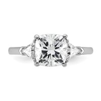 14K White Gold 0.50 Carat Lab Grown Diamond VS SI+ G+ Triangle 2 Carat Cushion Center Semi Mount Three Stone Engagement Ring view 4