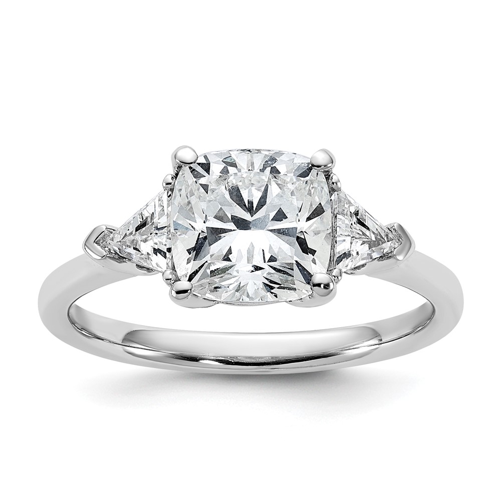 14K White Gold 0.50 Carat Lab Grown Diamond VS SI+ G+ Triangle 2 Carat Cushion Center Semi Mount Three Stone Engagement Ring