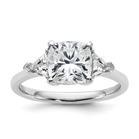 14K White Gold 0.50 Carat Lab Grown Diamond VS SI+ G+ Triangle 2 Carat Cushion Center Semi Mount Three Stone Engagement Ring view 1