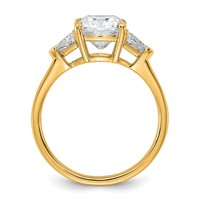 14K Yellow Gold 0.50 Carat Lab Grown Diamond VS+ F+ Triangle 2 Carat Cushion Center Semi Mount Three Stone Engagement Ring view 2