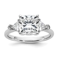 14K White Gold 3.12 Carat Certified Lab Grown Diamond VS SI+ G+ Cushion and Triangle Complete Three Stone Engagement Ring view 1