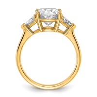14K Yellow Gold 3.12 Carat Certified Lab Grown Diamond VS SI+ G+ Cushion and Triangle Complete Three Stone Engagement Ring view 2