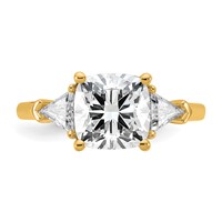 14K Yellow Gold 3.12 Carat Certified Lab Grown Diamond VS SI+ G+ Cushion and Triangle Complete Three Stone Engagement Ring view 4