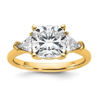 14K Yellow Gold 3.12 Carat Certified Lab Grown Diamond VS SI+ G+ Cushion and Triangle Complete Three Stone Engagement Ring view 1