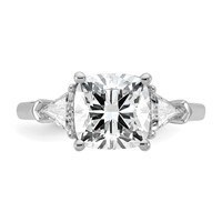 14K White Gold 0.62 Carat Lab Grown Diamond VS SI+ G+ Triangle 2.50 Carat Cushion Center Semi Mount Three Stone Engagement Ring view 4