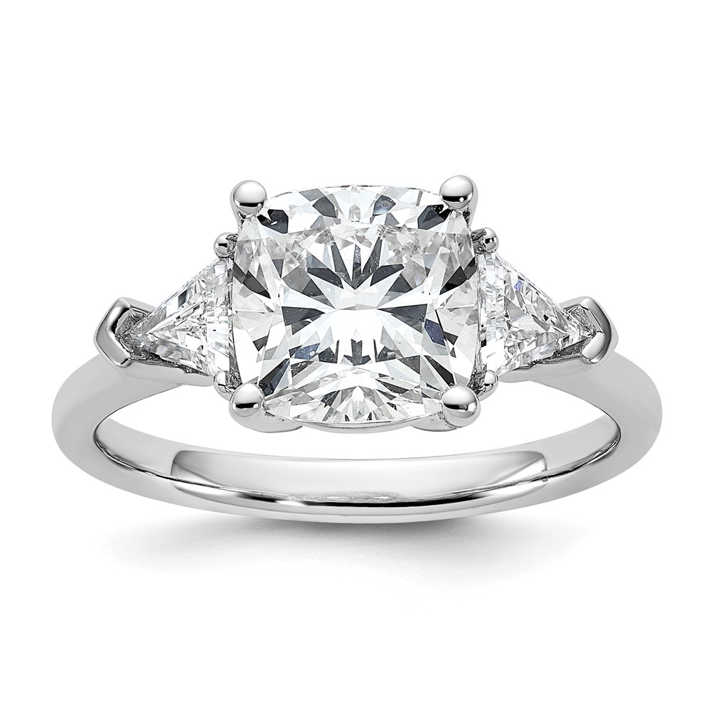 14K White Gold 0.62 Carat Lab Grown Diamond VS SI+ G+ Triangle 2.50 Carat Cushion Center Semi Mount Three Stone Engagement Ring