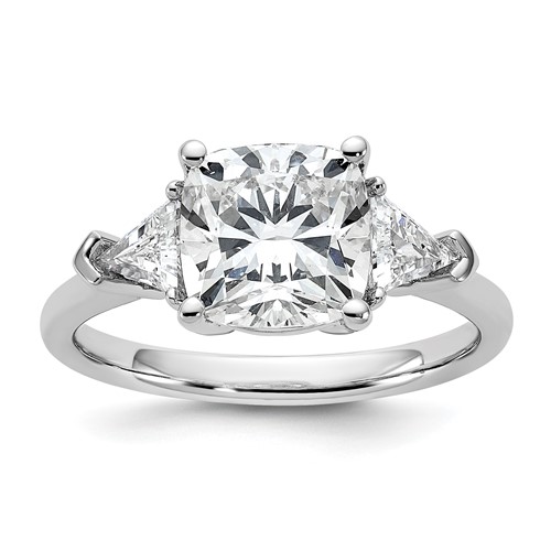 14K White Gold 0.62 Carat Lab Grown Diamond VS SI+ G+ Triangle 2.50 Carat Cushion Center Semi Mount Three Stone Engagement Ring