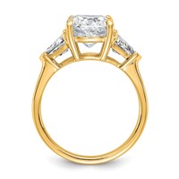 14K Yellow Gold 4 Carat Certified Lab Grown Diamond VS+ F+ Cushion and Triangle Complete Three Stone Engagement Ring view 2
