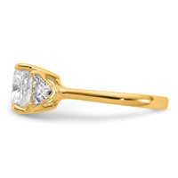 14K Yellow Gold 4 Carat Certified Lab Grown Diamond VS+ F+ Cushion and Triangle Complete Three Stone Engagement Ring view 3
