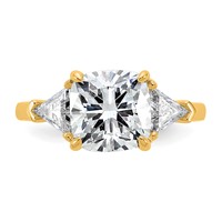 14K Yellow Gold 4 Carat Certified Lab Grown Diamond VS+ F+ Cushion and Triangle Complete Three Stone Engagement Ring view 4