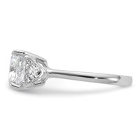 14K White Gold 1 Carat Lab Grown Diamond VS SI+ G+ Triangle 3 Carat Cushion Center Semi Mount Three Stone Engagement Ring view 3
