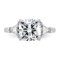 14K White Gold 1 Carat Lab Grown Diamond VS SI+ G+ Triangle 3 Carat Cushion Center Semi Mount Three Stone Engagement Ring view 4