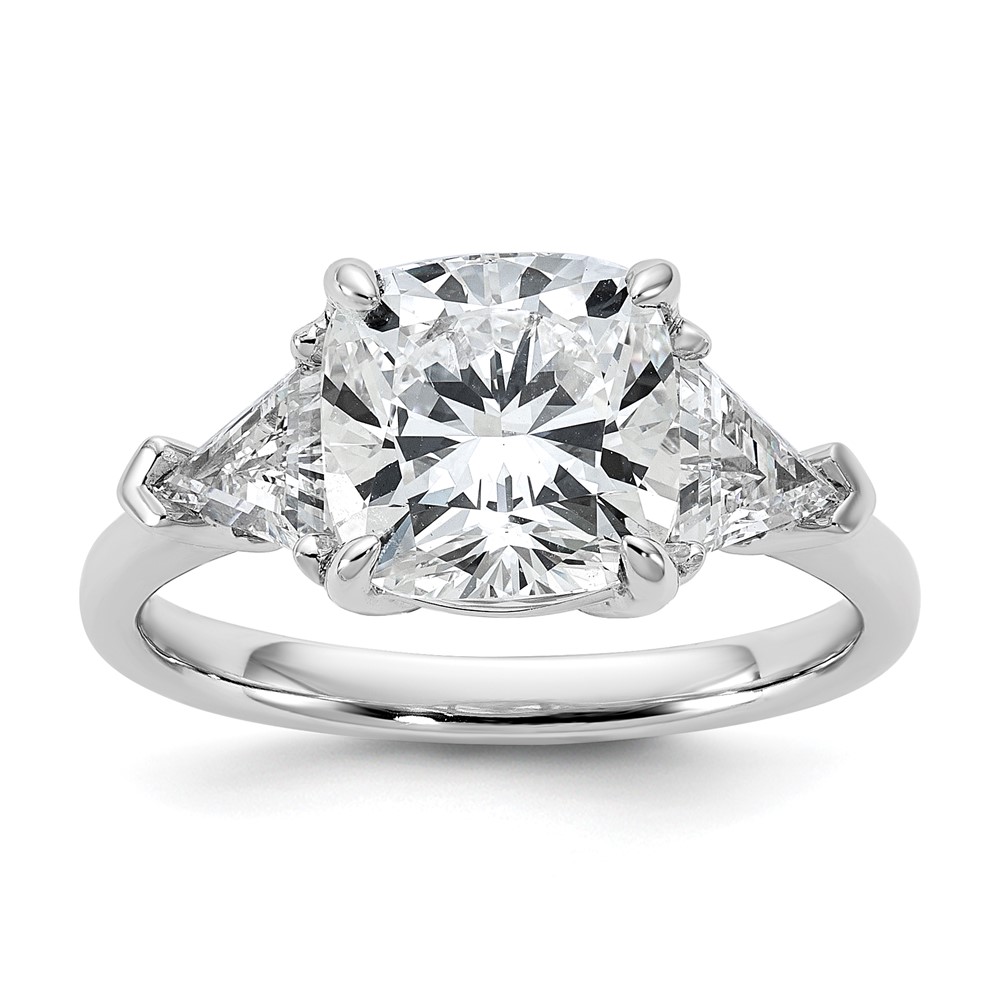 14K White Gold 1 Carat Lab Grown Diamond VS SI+ G+ Triangle 3 Carat Cushion Center Semi Mount Three Stone Engagement Ring