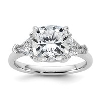 14K White Gold 1 Carat Lab Grown Diamond VS SI+ G+ Triangle 3 Carat Cushion Center Semi Mount Three Stone Engagement Ring view 1