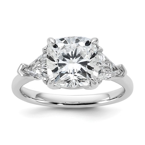 14K White Gold 1 Carat Lab Grown Diamond VS SI+ G+ Triangle 3 Carat Cushion Center Semi Mount Three Stone Engagement Ring