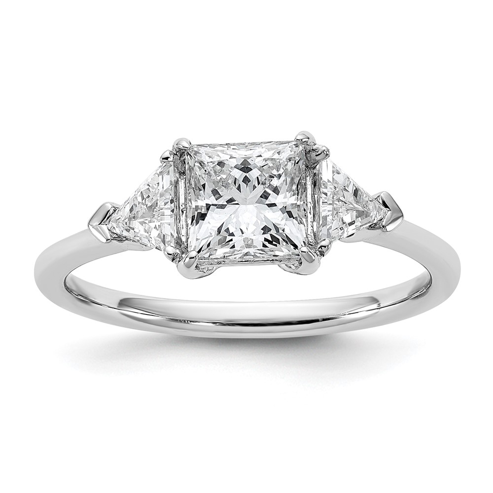 14K White Gold 1.50 Carat Certified Lab Grown Diamond VS+ F+ Princess and Trillion Complete Three Stone Engagement Ring