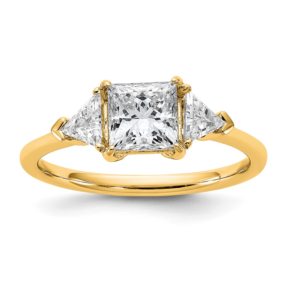 14K Yellow Gold 1.50 Carat Certified Lab Grown Diamond VS SI+ G+ Princess and Trillion Complete Three Stone Engagement Ring