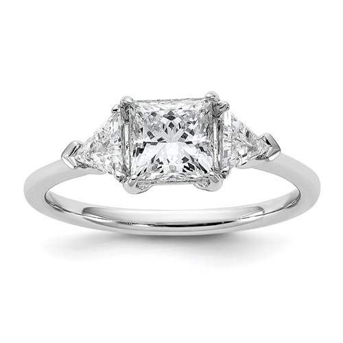 14K White Gold 0.50 Carat Lab Grown Diamond VS SI+ G+ Trillion and 1 Carat Princess Center Semi Mount Three Stone Engagement Ring