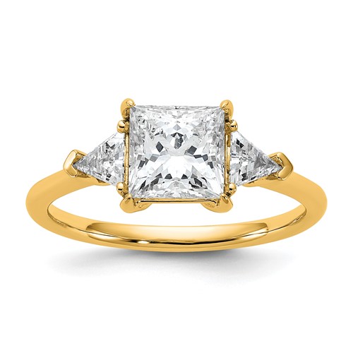 14K Yellow Gold 2 Carat Certified Lab Grown Diamond VS SI+ G+ Princess and Trillion Complete Three Stone Engagement Ring