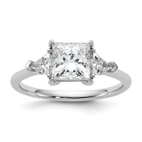 14K White Gold 0.50 Carat Lab Grown Diamond VS+ F+ Trillion and 1.50 Carat Princess Center Semi Mount Three Stone Engagement Ring view 1
