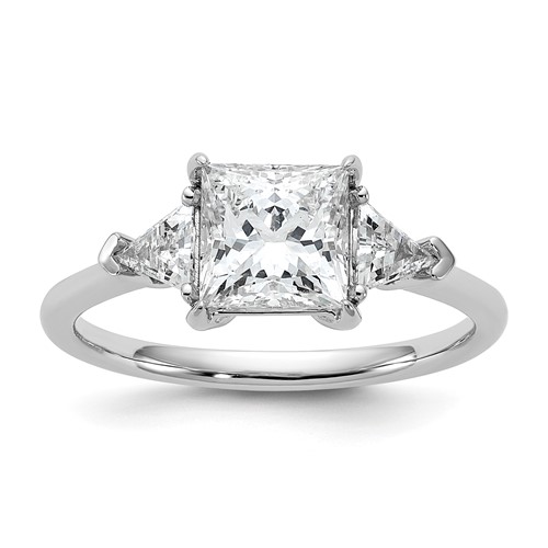 14K White Gold 0.50 Carat Lab Grown Diamond VS+ F+ Trillion and 1.50 Carat Princess Center Semi Mount Three Stone Engagement Ring