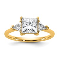 14K Yellow Gold 0.50 Carat Lab Grown Diamond VS+ F+ Trillion and 1.50 Carat Princess Center Semi Mount Three Stone Engagement Ring view 1