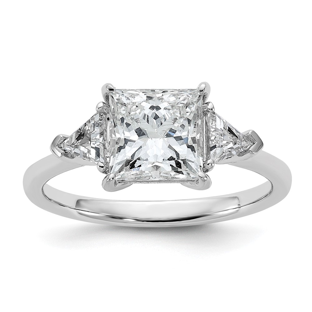 14K White Gold 2.50 Carat Certified Lab Grown Diamond VS SI+ G+ Princess and Trillion Complete Three Stone Engagement Ring