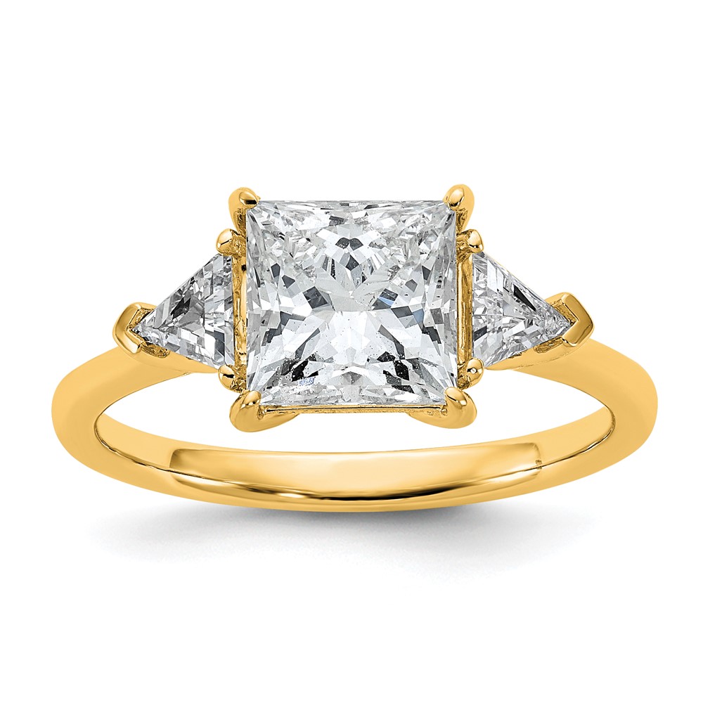 14K Yellow Gold 2.50 Carat Certified Lab Grown Diamond VS SI+ G+ Princess and Trillion Complete Three Stone Engagement Ring