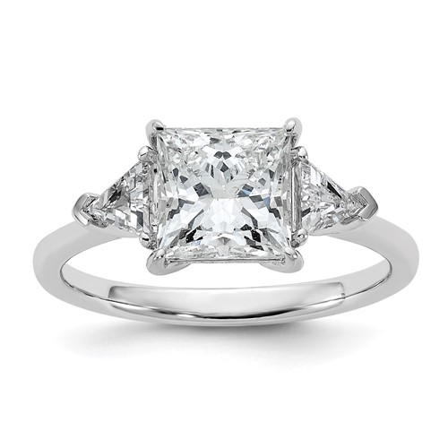 14K White Gold 0.50 Carat Lab Grown Diamond VS SI+ G+ Trillion and 2 Carat Princess Center Semi Mount Three Stone Engagement Ring