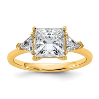 14K Yellow Gold 0.50 Carat Lab Grown Diamond VS+ F+ Trillion and 2 Carat Princess Center Semi Mount Three Stone Engagement Ring view 1