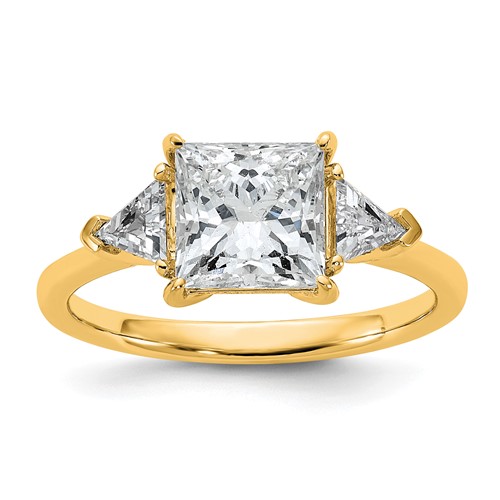 14K Yellow Gold 0.50 Carat Lab Grown Diamond VS+ F+ Trillion and 2 Carat Princess Center Semi Mount Three Stone Engagement Ring