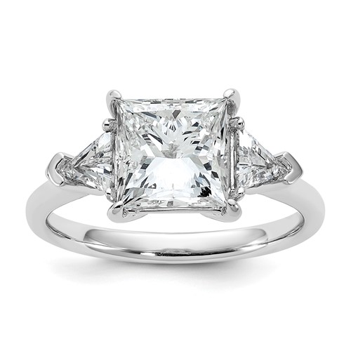 14K White Gold 3.12 Carat Certified Lab Grown Diamond VS SI+ G+ Princess and Trillion Complete Three Stone Engagement Ring