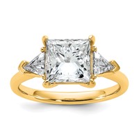 14K Yellow Gold 3.12 Carat Certified Lab Grown Diamond VS SI+ G+ Princess and Trillion Complete Three Stone Engagement Ring view 1