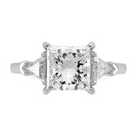 14K White Gold 0.62 Carat Lab Grown Diamond VS SI+ G+ Trillion and 2.50 Carat Princess Center Semi Mount Three Stone Engagement Ring view 4