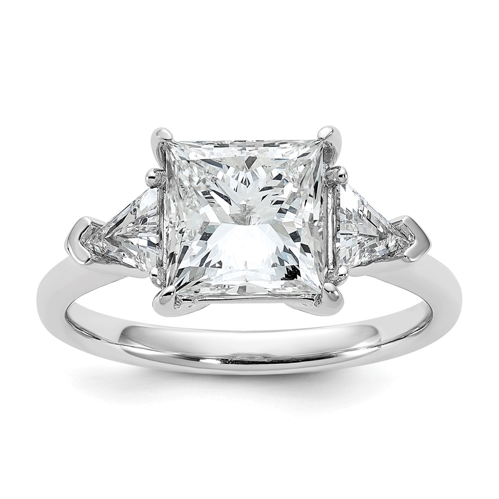 14K White Gold 0.62 Carat Lab Grown Diamond VS SI+ G+ Trillion and 2.50 Carat Princess Center Semi Mount Three Stone Engagement Ring