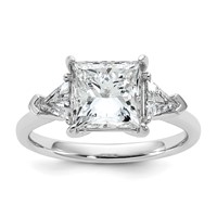 14K White Gold 0.62 Carat Lab Grown Diamond VS SI+ G+ Trillion and 2.50 Carat Princess Center Semi Mount Three Stone Engagement Ring view 1