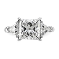 14K White Gold 4.12 Carat Certified Lab Grown Diamond VS+ F+ Princess and Trillion Complete Three Stone Engagement Ring view 4