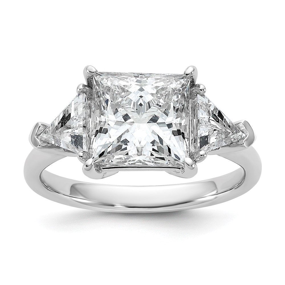 14K White Gold 4.12 Carat Certified Lab Grown Diamond VS+ F+ Princess and Trillion Complete Three Stone Engagement Ring