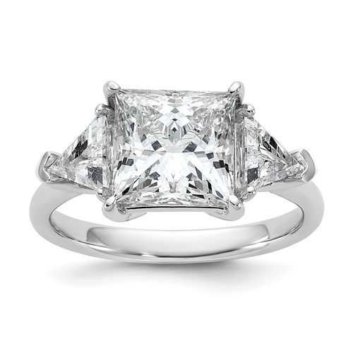 14K White Gold 4.12 Carat Certified Lab Grown Diamond VS SI+ G+ Princess and Trillion Complete Three Stone Engagement Ring