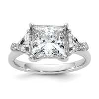 14K White Gold 1.12 Carat Lab Grown Diamond VS+ F+ Trillion and 3 Carat Princess Center Semi Mount Three Stone Engagement Ring view 1