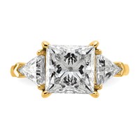14K Yellow Gold 1.12 Carat Lab Grown Diamond VS+ F+ Trillion and 3 Carat Princess Center Semi Mount Three Stone Engagement Ring view 4