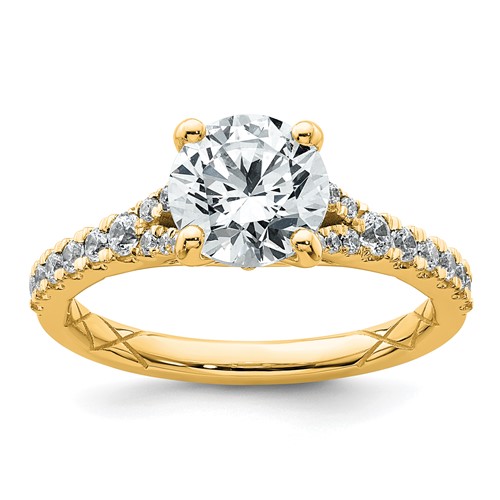 14K Yellow Gold 1.75 Carat Lab Grown Diamond VS+ F+ Round Complete Engagement Ring